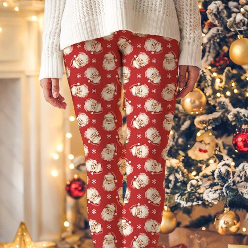 Vintage Retro Santa Claus Red Christmas Pattern Leggings