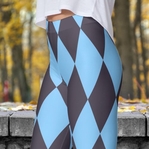 Bold Black and Blue Harlequin Check Pattern Leggings