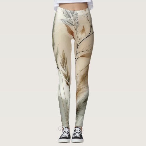 Wispy Greenery Modern Botanical Boho Wedding Leggings