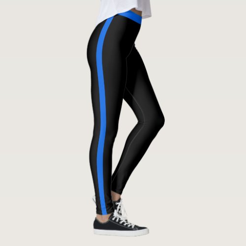 Blue Side Stripe Black Leggings – Your Colors