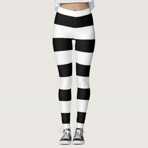 Cute Trendy Black And White Stripes Women's  Leggings