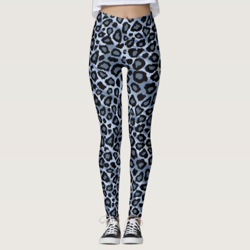 Light Blue Leopard Animal Skin Print Leggings
