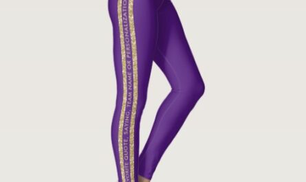 Purple Gold Glitter Custom Text Athletic Stripe Leggings